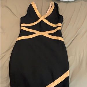 Black and gold bandage dress